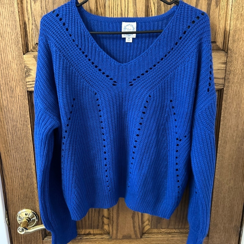 Blue Rain Francesca’s Royal Blue V-Neck Knitted Sweater Women’s Medium NWOT - Picture 2 of 7
